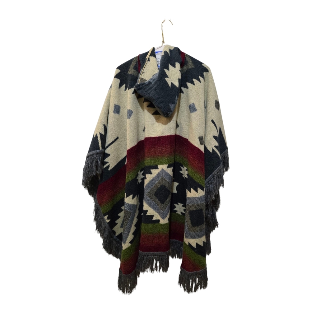 Southwestern Patterned Poncho with Fringe